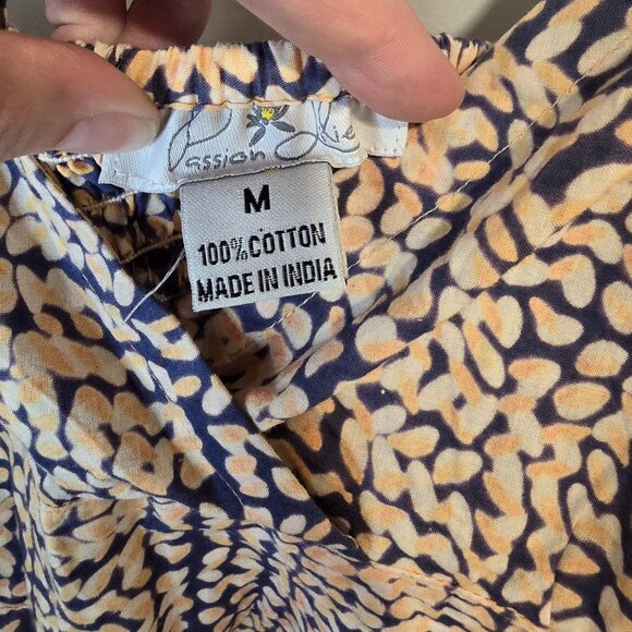 Passion Lilie Maxi Dress Blue/yellow/white Size Med 100% Cotton Pockets - Picture 9 of 11